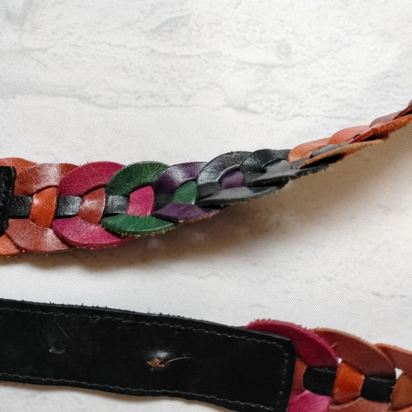 Multicolor Braided Genuine Leather Belt Black Buckle Adjustable - Picture 5 of 11